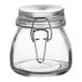 A 4 pack of Choice clear glass hinge top storage jars with metal clips.