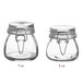 A couple of clear glass Choice hinge top storage jars with metal clips.