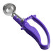 A purple plastic EZ grip ice cream scoop with a handle.