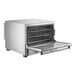 A silver Cooking Performance Group countertop convection oven with a door open.