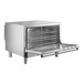 A silver Cooking Performance Group countertop convection oven with the door open.