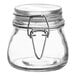 A 4 pack of Choice clear glass hinge top jars with metal lids.