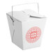 An Emperor's Select white paper take-out container with a wire handle.
