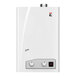 A white Eccotemp liquid propane tankless water heater with a black handle.
