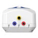 The back of a white Eccotemp EM-2.5 electric water heater with colored plugs.