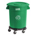 A green Lavex commercial recycling can with a green lid and dolly.