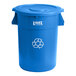 A Lavex blue plastic recycling can with a blue lid.