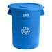 A blue Lavex plastic recycling can with blue lid.