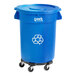 A blue Lavex recycling can with a blue lid and dolly.