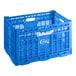 A blue plastic Choice vented collapsible crate with white text and handles.