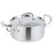 A Vollrath stainless steel casserole pan with a low dome lid.