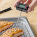A person using a Taylor digital thermometer to check the temperature of a piece of meat.