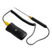 A black device with a yellow cord.