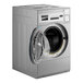 A silver Crossover front load commercial washer with the door open.