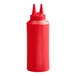 A red rectangular Vollrath Color-Mate squeeze bottle with a white lid.