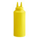 A yellow plastic Vollrath squeeze bottle with a white plastic lid with two tips.