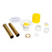 The white Oatey PVC freestanding tub drain kit with a brass pipe and yellow star.