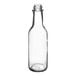 A clear glass Woozy bottle with a black cap.