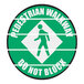 A green and white Superior Mark "Pedestrian Walkway" floor sign.