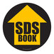 A yellow and black Superior Mark safety floor sign with the words "SDS Book" in black.