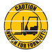 A yellow and black Superior Mark floor sign that says "Watch For Forklift" with a forklift icon.