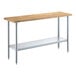 A Regency wood work table with metal legs and an adjustable undershelf.