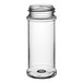 A clear plastic jar with a black lid.