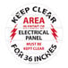 A round black and red Superior Mark floor sign that says "Electrical Panel Keep Clear For 36 Inches"