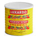 A yellow Luxardo can of maraschino cherries with red and white text.