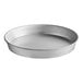 A round silver aluminum deep dish pizza pan.