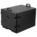 A black plastic Cambro tray and sheet pan carrier with handles and two locks.