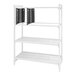A white plastic Cambro Camshelving unit with black shelves.