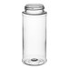 A clear plastic spice jar with a white lid.