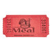 A red paper raffle ticket with "Meal" in black text.