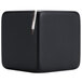 An American Metalcraft black acrylic cube card holder with a cut out edge and silver handle.