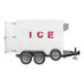A white Leer auto defrost cooler/freezer/ice transport trailer with black wheels.