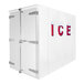 A white Leer cooler/freezer box with red letters that say "Auto Defrost Cooler / Freezer / Ice Transport" on it.