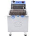 A Globe electric countertop fryer with two baskets and a blue control panel.