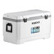 A white Igloo cooler with black handles.