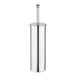 A silver stainless steel toilet brush holder with a Lavex stainless steel toilet bowl brush inside.