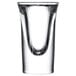 A close-up of a Libbey tall shot glass with a clear rim and curved bottom.