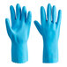 A pair of blue Lavex rubber gloves.
