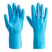 A pair of blue Lavex rubber gloves.