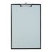 A Saunders black aluminum clipboard with a chrome clip holding a white sheet of paper.