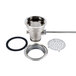 A stainless steel Advance Tabco twist handle waste valve for a sink drain.