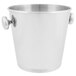 A silver stainless steel Vollrath wine bucket with two handles.