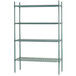 An Advance Tabco green epoxy coated wire shelving unit with four shelves.