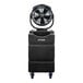 A black XPOWER Portable 3-Speed Indoor / Outdoor Cooling Misting Fan on a stand with wheels.