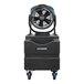 An XPOWER black and blue misting fan on wheels.