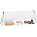A Cal-Mil rectangular acrylic sneeze guard over a tray of sushi and plates of food.